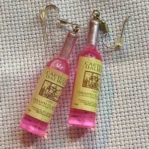 Pink wine bottle earrings